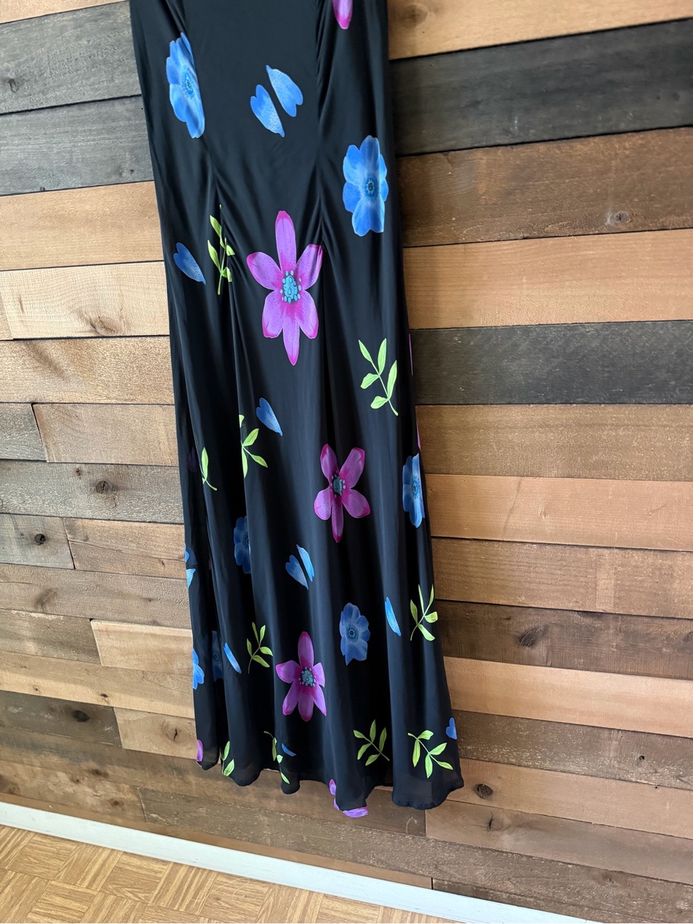 Vintage 1990s Caché Black Floral Rayon Maxi Dress Cowl Neck Sleeveless Medium - Picture 7 of 12